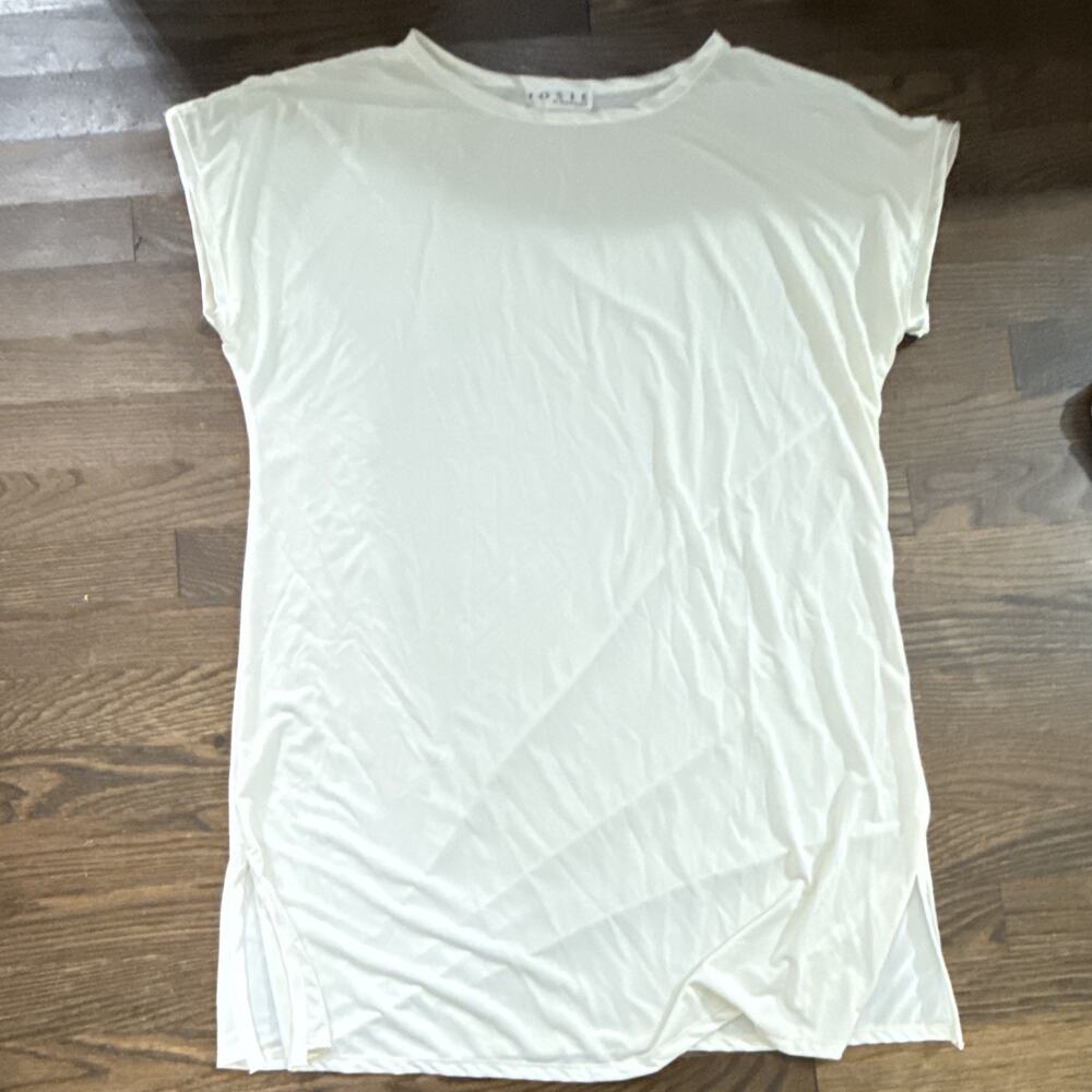 Josie by Natori Women's M White Silk Sleep Shirt Solid Short Sleeve Crew Neck